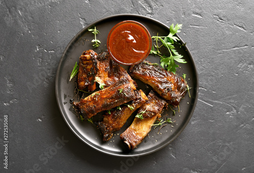 Fotografie, Obraz Spicy hot grilled spare ribs