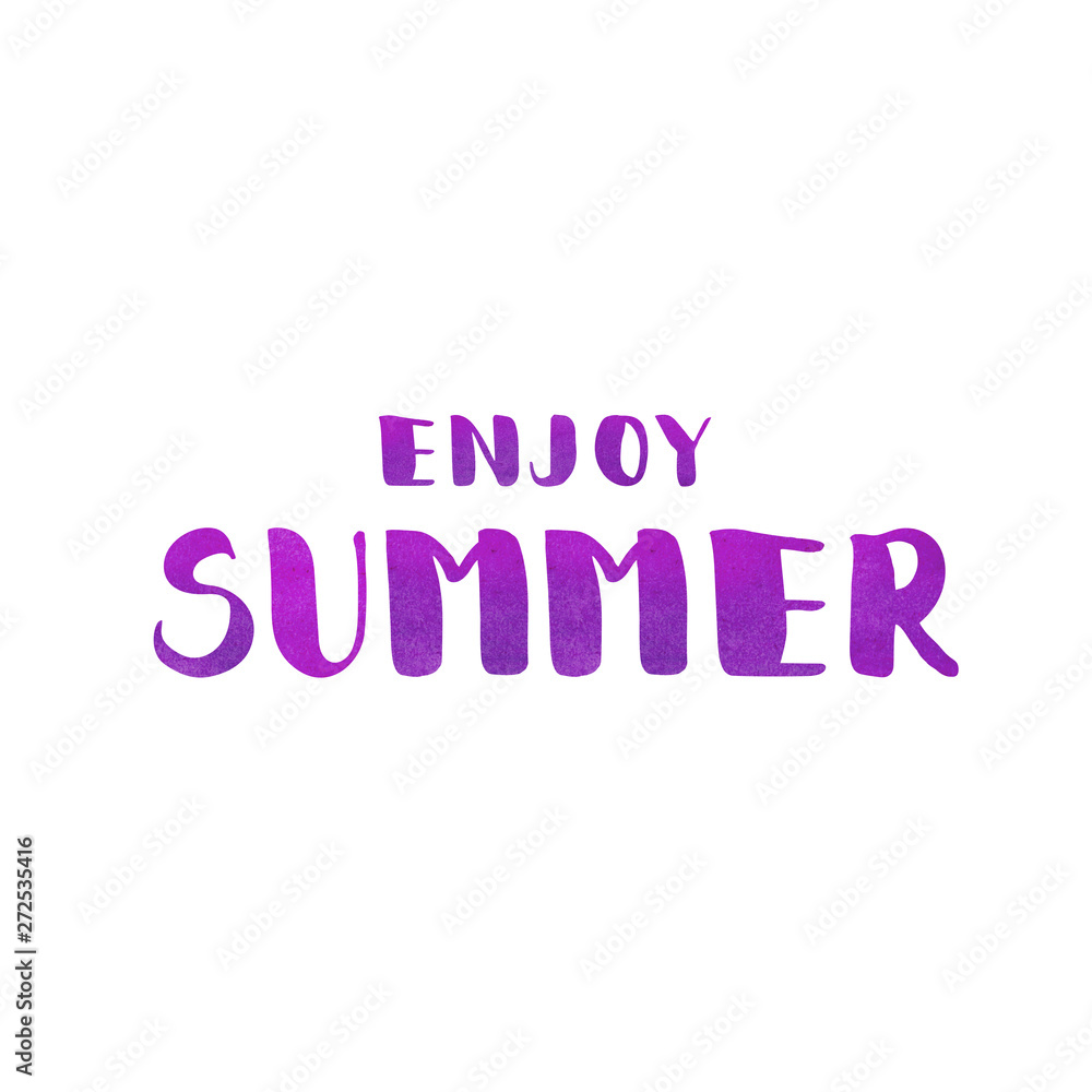 Watercolor lettering Enjoy summer with citrus pattern background.