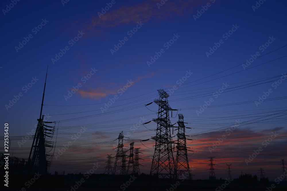 The power supply facilities of contour in the evening