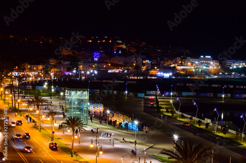 Panoramic View of Moroccan Coast, Tangier City  at Night, Morocco