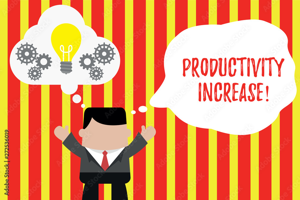 Writing note showing Productivity Increase. Business concept for get more things done Output per unit of Product Input Man hands up imaginary bubble light bulb working together Writing note showing Productivity Increase. Business concept for get more things done Output per unit of Product Input Man hands up imaginary bubble light bulb working together