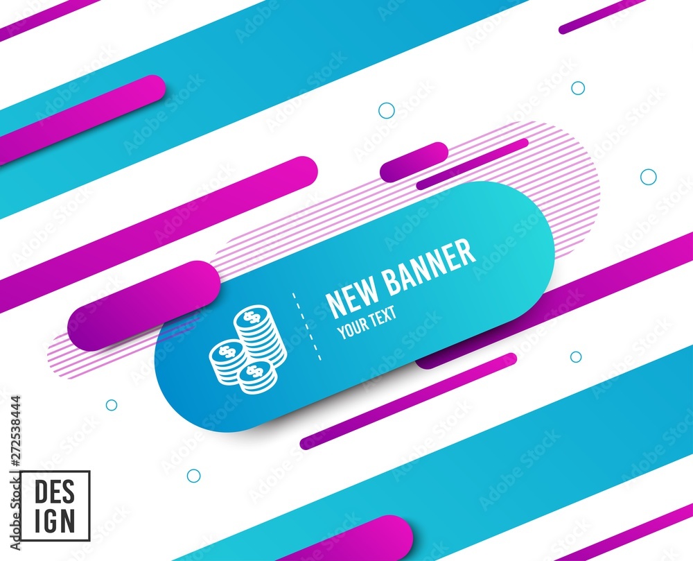 Coins money line icon. Banking currency sign. Cash symbol. Diagonal abstract banner. Linear coins icon. Geometric line shapes. Vector Coins money line icon. Banking currency sign. Cash symbol. Diagonal abstract banner. Linear coins icon. Geometric line shapes. Vector
