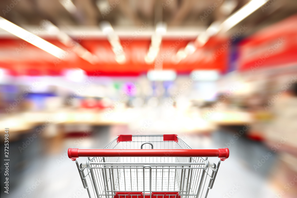 Blurred view of modern shopping mall interior