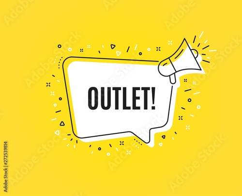 Outlet symbol. Megaphone banner. Special offer price sign. Advertising discounts. Loudspeaker with speech bubble. Outlet sign. Marketing and advertising tag. Vector