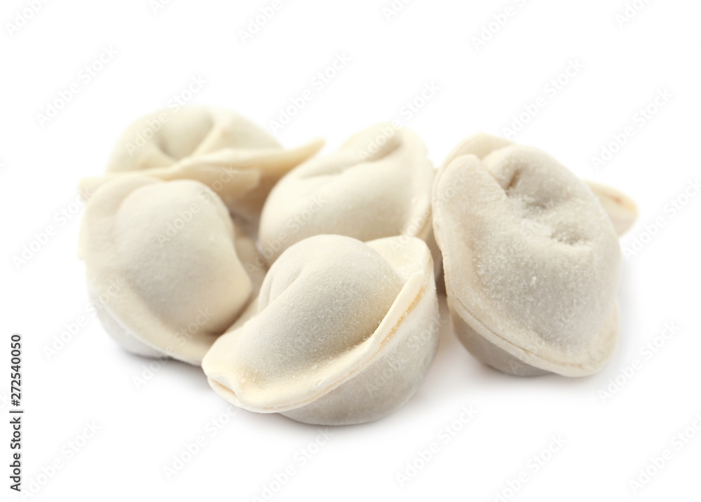 Pile of raw dumplings on white background Pile of raw dumplings on white background