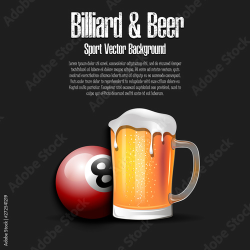 Billiard ball with mug of beer