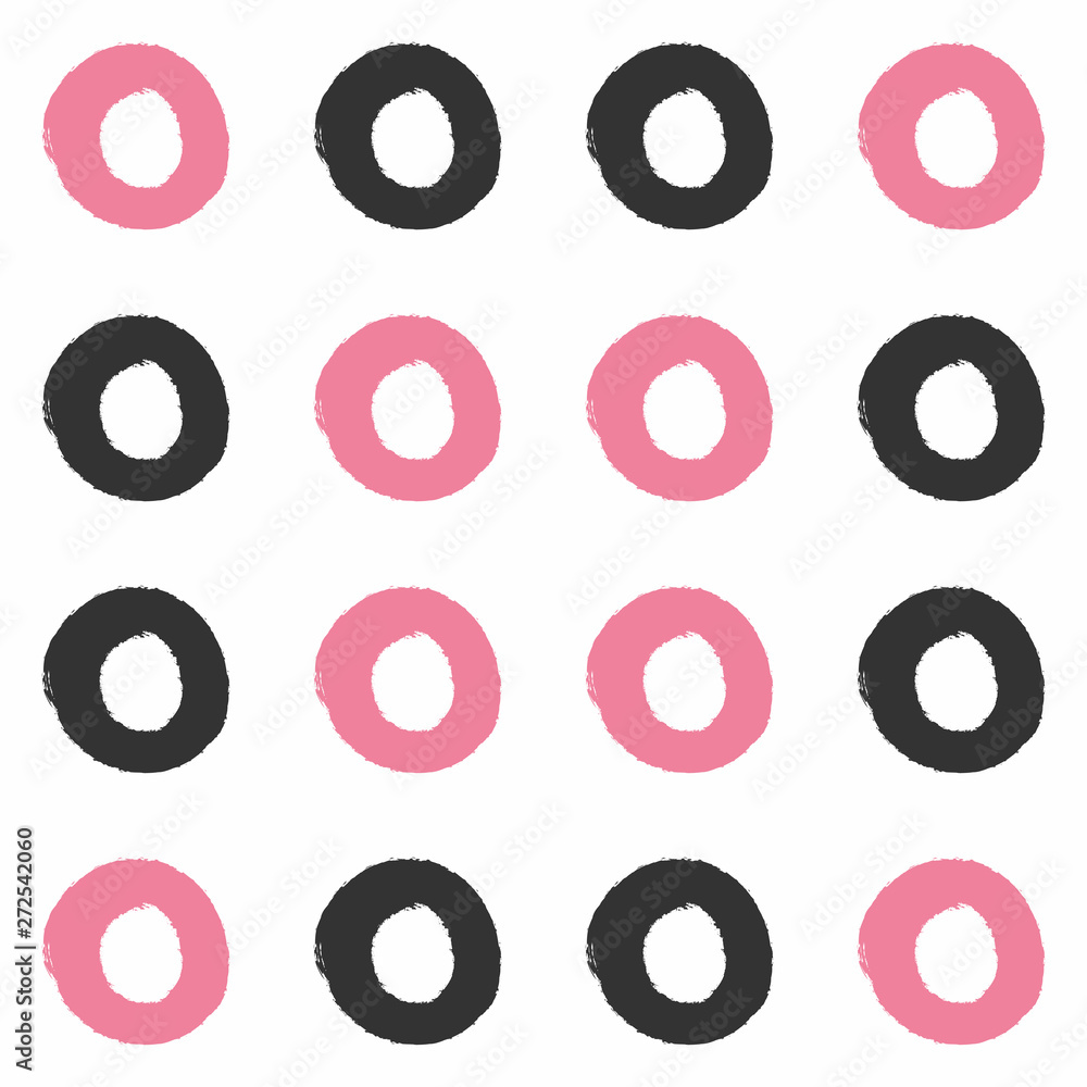 Fototapeta premium Seamless pattern with circles drawn by watercolor brush. Sketch, watercolor, paint. Simple girly print.