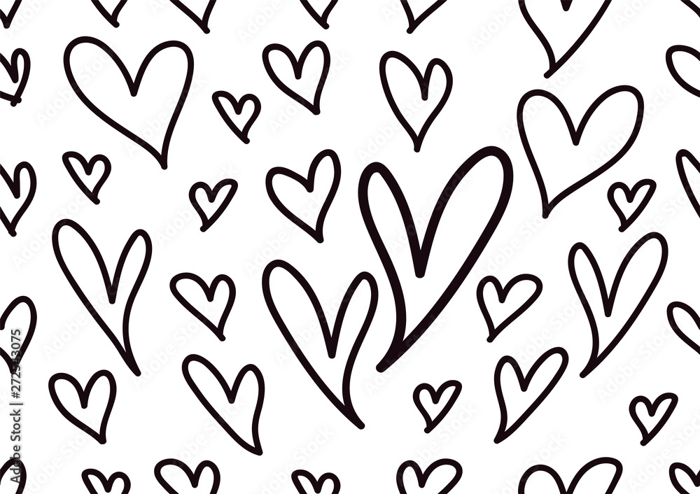Seamless patterns with black hearts, Love background, heart shape vector, valentines day