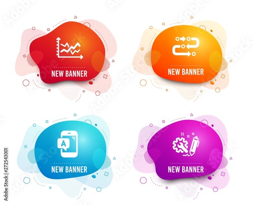 Liquid badges. Set of Ab testing, Diagram chart and Methodology icons. Engineering sign. Phone test, Presentation graph, Development process. Construction.  Gradient ab testing icon. Vector