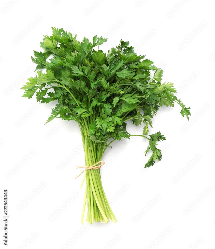 Bunch of fresh parsley isolated on white, top view Bunch of fresh parsley isolated on white, top view