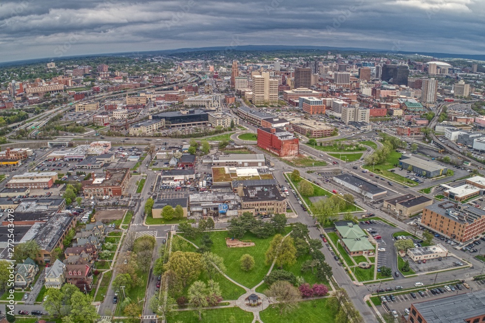 Aerial View of Syracuse, New York on a Cloudy Day