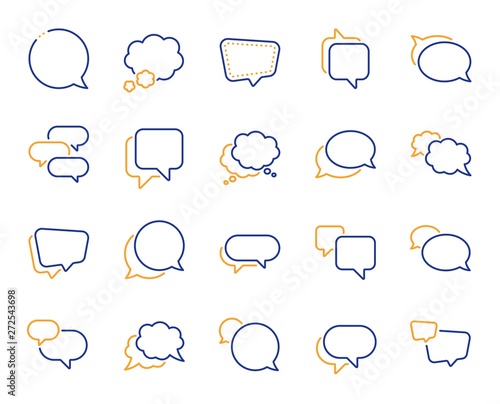 Speech bubbles line icons. Social media message, comic bubbles and chat. Think sticker, Comment speech and talk bubble icons. Discussion balloon, chatting box, cartoon message. Vector