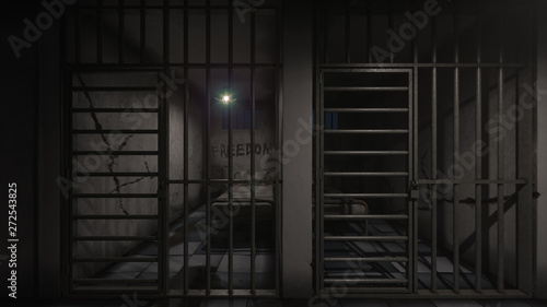 Adjacent Prison Cells at Nighttime 3D Rendering