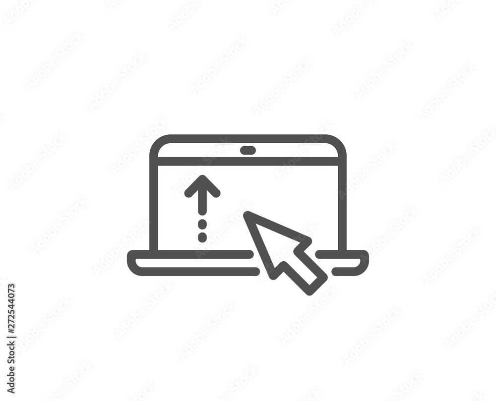 Swipe up laptop line icon. Scrolling arrow sign. Landing page scroll symbol. Quality design element. Linear style swipe up icon. Editable stroke. Vector Swipe up laptop line icon. Scrolling arrow sign. Landing page scroll symbol. Quality design element. Linear style swipe up icon. Editable stroke. Vector