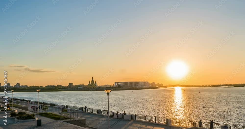Nizhny Novgorod, Russia.Day time-lapse,View of the Volga River, the confluence of the Oka and Volga, the Nizhny Novgorod Arrow, the mouth of the Oka. Nizhny Novgorod, Russia.Day time-lapse,View of the Volga River, the confluence of the Oka and Volga, the Nizhny Novgorod Arrow, the mouth of the Oka.