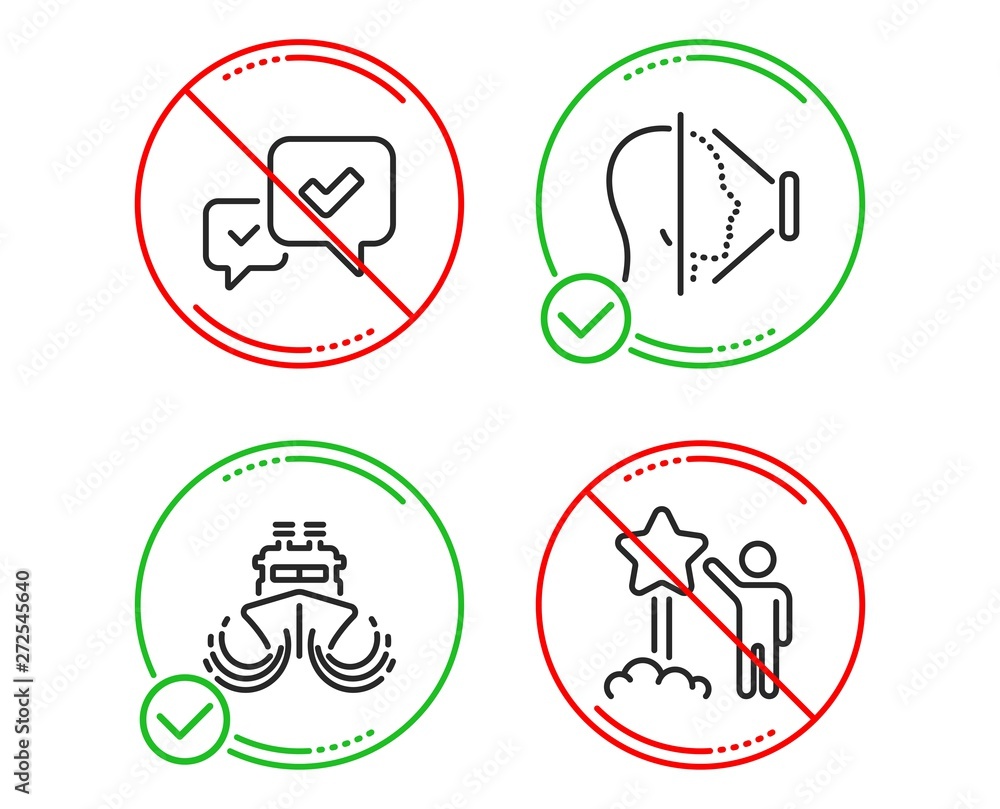 Do or Stop. Face id, Ship and Approve icons simple set. Star sign. Phone scanning, Shipping watercraft, Accepted message. Launch rating. Technology set. Line face id do icon. Prohibited ban stop Do or Stop. Face id, Ship and Approve icons simple set. Star sign. Phone scanning, Shipping watercraft, Accepted message. Launch rating. Technology set. Line face id do icon. Prohibited ban stop