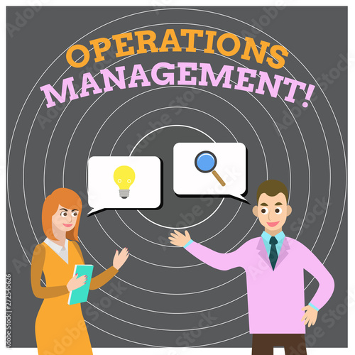 Conceptual hand writing showing Operations Management. Concept meaning ensure Inputs to Output the Production and Provision Business Partners Colleague Jointly Seeking Problem Solution photo