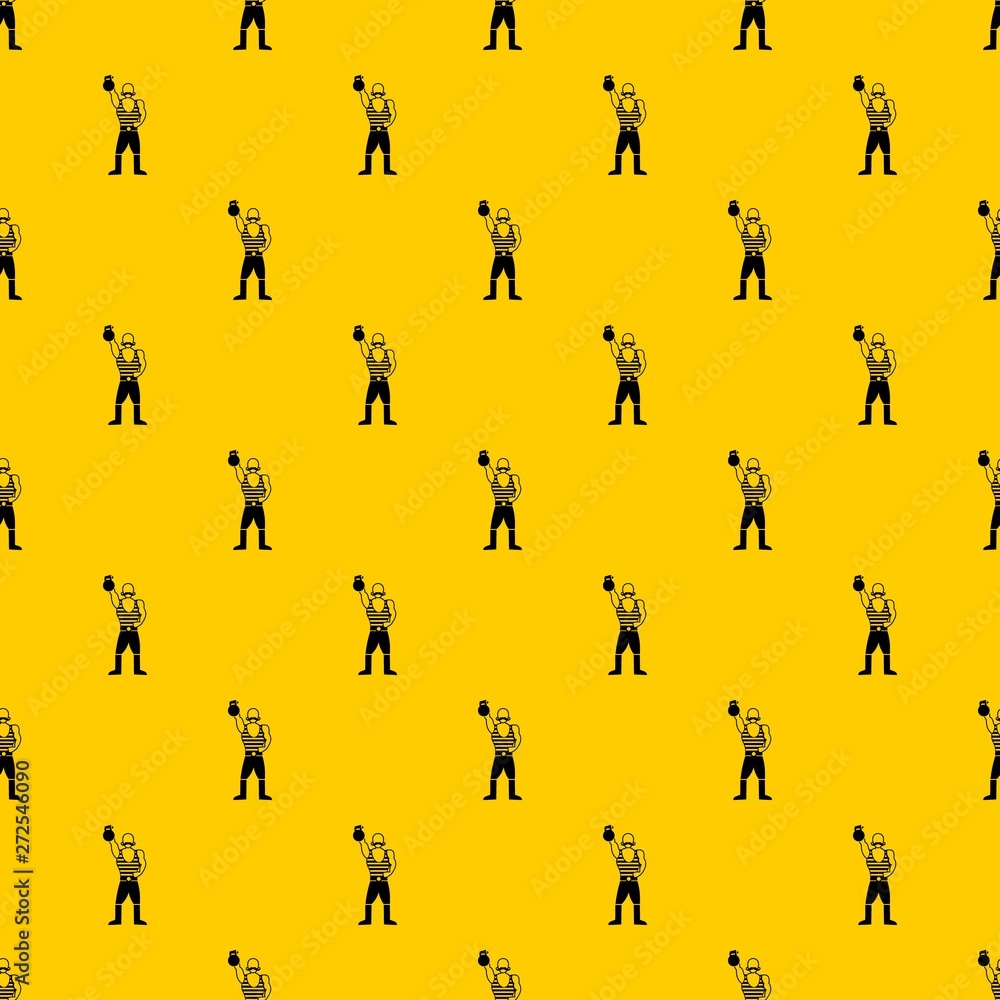 Strong man with kettlebell pattern seamless vector repeat geometric yellow for any design Strong man with kettlebell pattern seamless vector repeat geometric yellow for any design