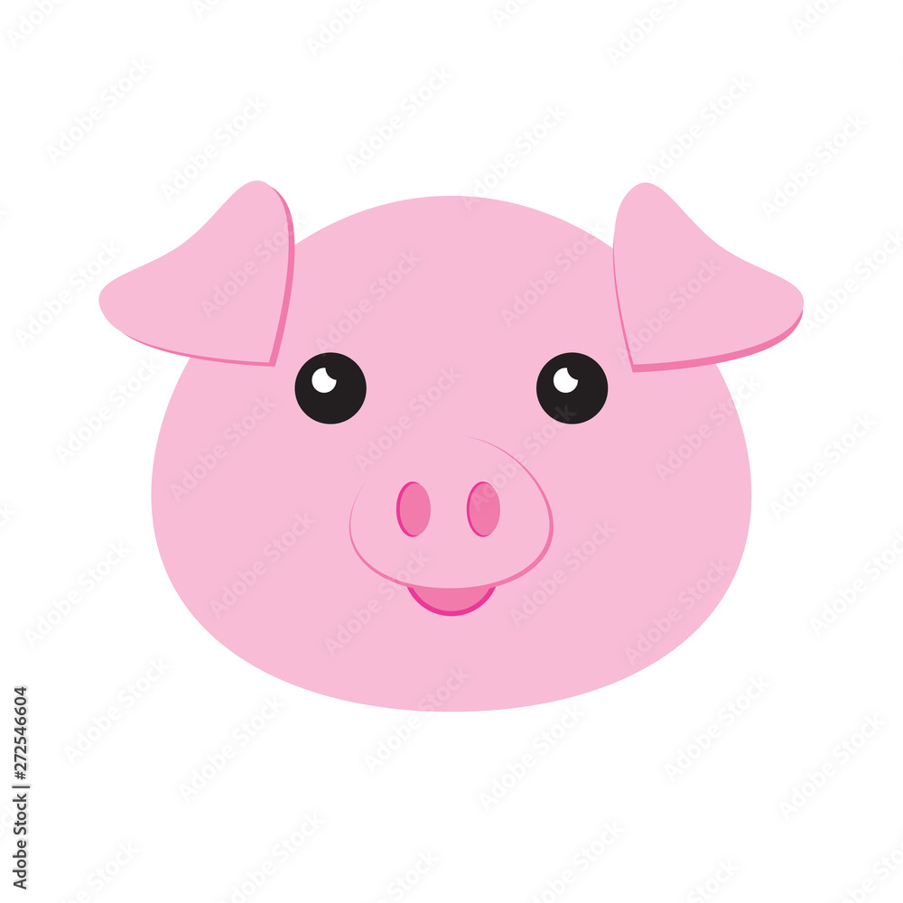 Vector flat cartoon pig face isolated on white background Vector flat cartoon pig face isolated on white background