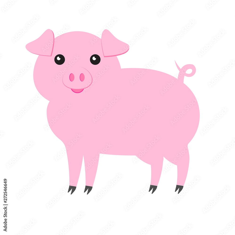 Vector flat cartoon pink pig isolated on white background Vector flat cartoon pink pig isolated on white background