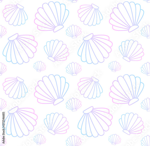 Vector seamless pattern of holographic pastel gradient shell isolated on white background 