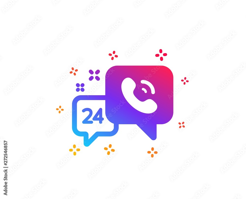 24 hour service icon. Call support sign. Feedback chat symbol. Dynamic shapes. Gradient design 24h service icon. Classic style. Vector