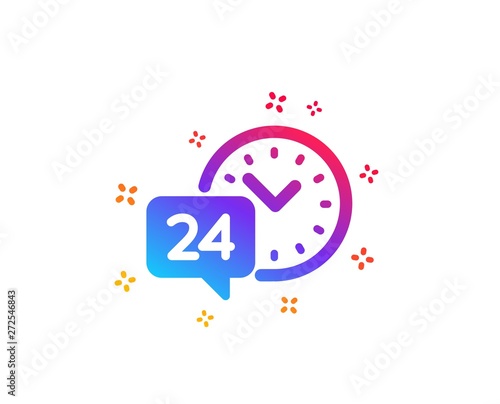 24 hour time service icon. Call support sign. Feedback chat symbol. Dynamic shapes. Gradient design 24h service icon. Classic style. Vector