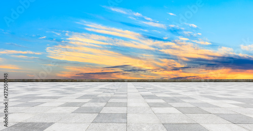 Empty square floor and beautiful sky clouds