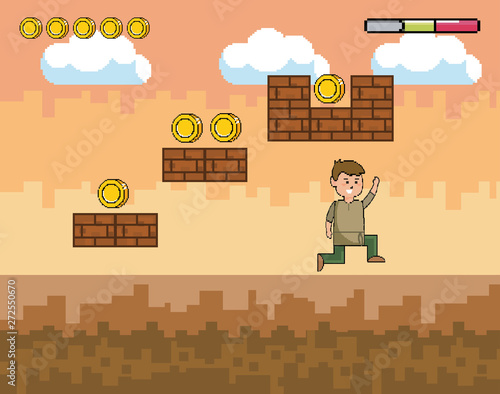 Arcade game world and pixel scene design