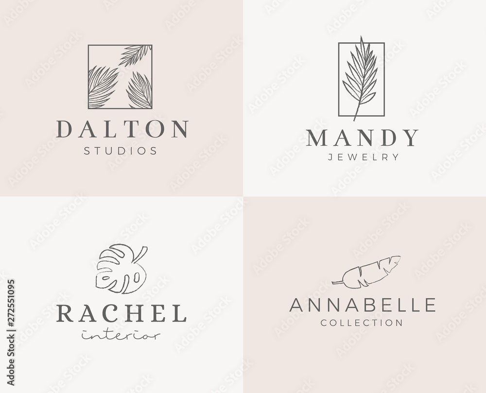 Logo templates set. Elegant logo design with leaves, branch and wreath - Vector Logo templates set. Elegant logo design with leaves, branch and wreath - Vector