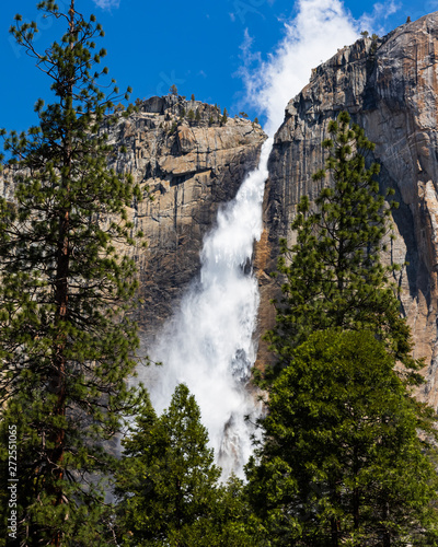 Yosemite Falls with Single Cloud Above, Waterfall flowing from the sky.