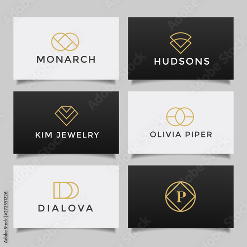 Set of six minimalistic monochrome monogram symbol. Universal elegant vector emblem. Premium business logotype. Simple creative geometric signs collection. - Vector