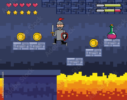 Arcade game world and pixel scene design