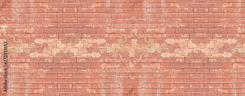 Panoramic banner with red brick old wall background