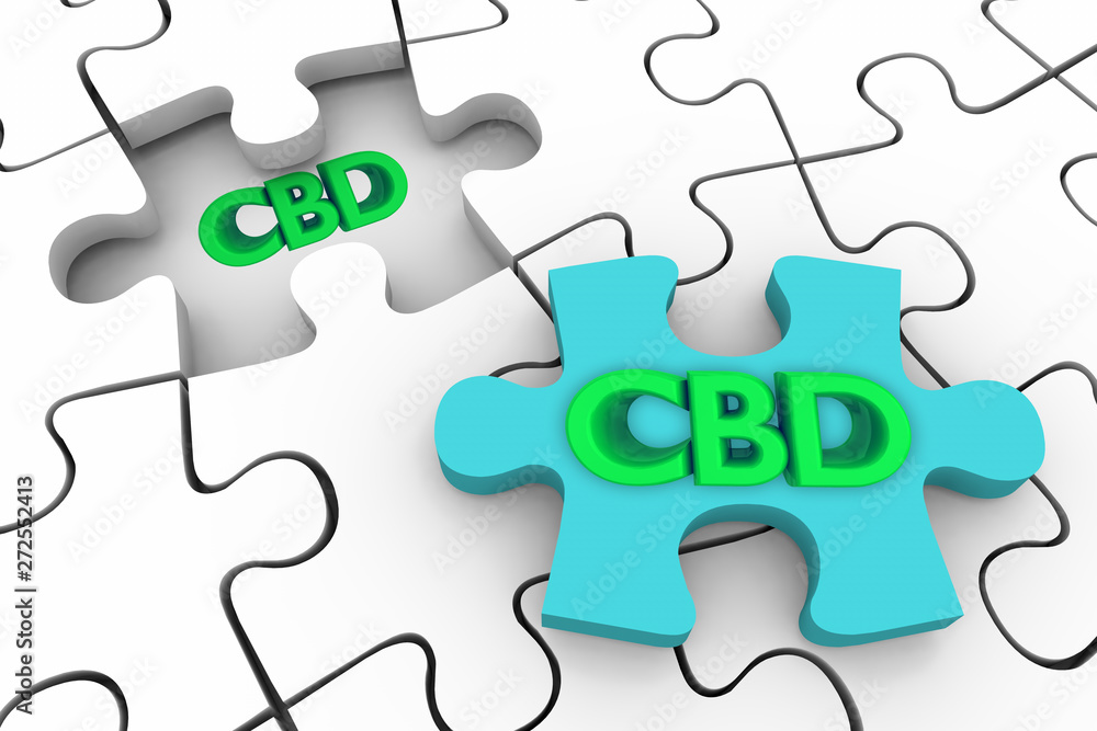 CBD Cannabidiol Hemp Marijuana Cannabis Puzzle Solution Piece 3d Illustration CBD Cannabidiol Hemp Marijuana Cannabis Puzzle Solution Piece 3d Illustration