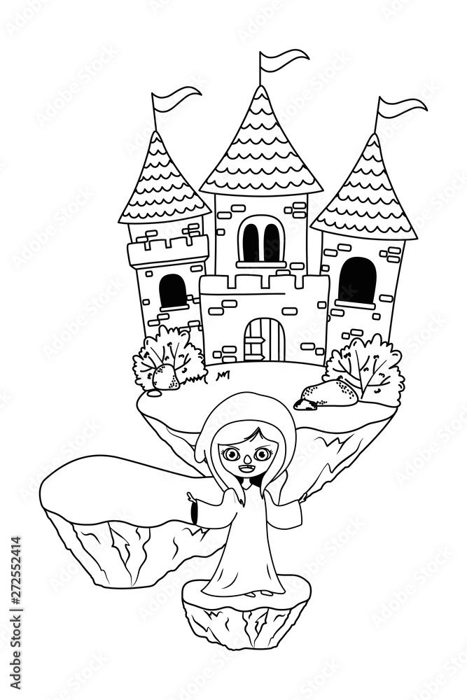 Medieval witch cartoon of fairytale design