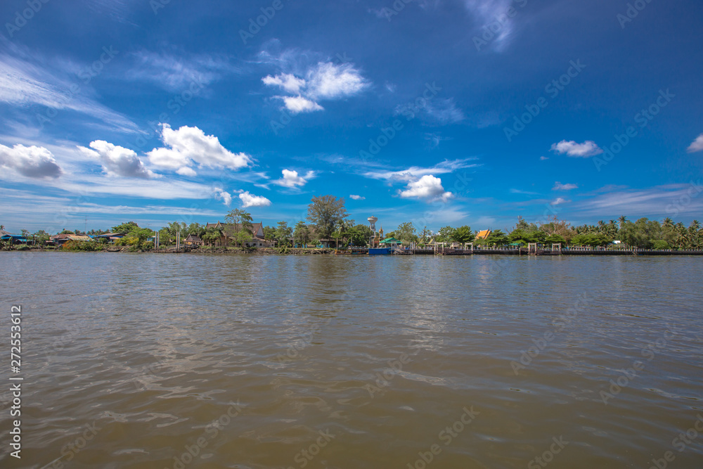 Amphawa Floating Market-Samut Songkhram:June1, 2019,atmosphere in the floating market,the community has boats to sell goods,tours and various product for tourists to visit in the area.Amphawa,Thailand