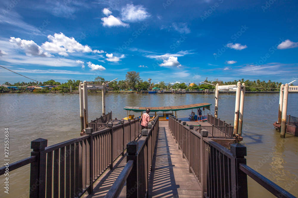 Amphawa Floating Market-Samut Songkhram:June1, 2019,atmosphere in the floating market,the community has boats to sell goods,tours and various product for tourists to visit in the area.Amphawa,Thailand