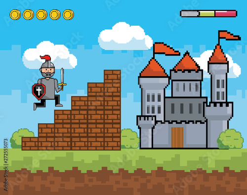 Arcade game world and pixel scene design