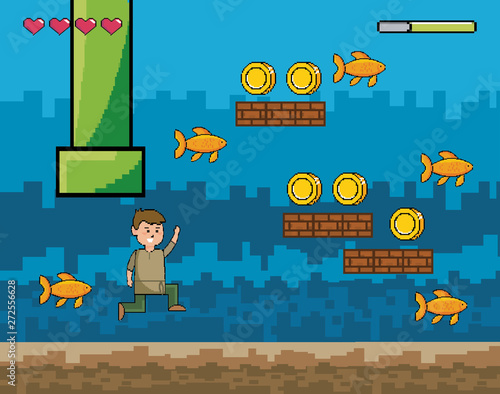 Arcade game world and pixel scene design