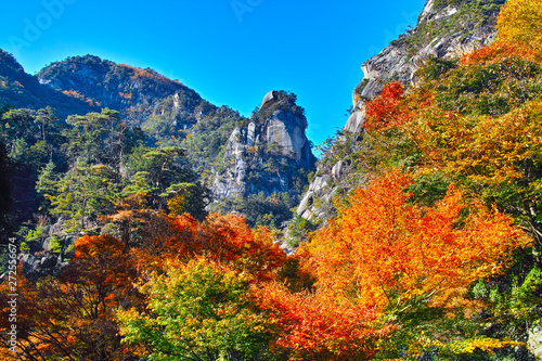 紅葉シーズンの山梨、甲府市にある昇仙峡の景観
