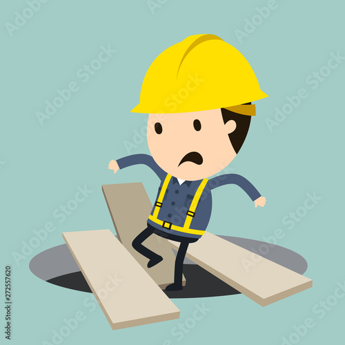 Fall into a hole, Vector illustration, Safety and accident, Industrial safety cartoon