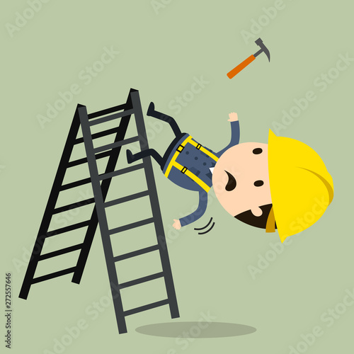 fall off a ladder, Vector illustration, Safety and accident, Industrial safety cartoon
