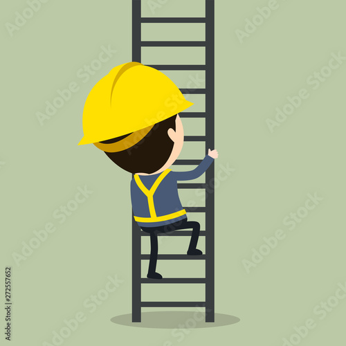 Climb up a ladder, Vector illustration, Safety and accident, Industrial safety cartoon