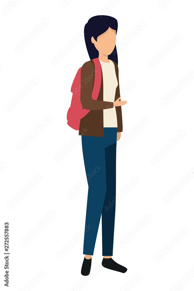 happy young woman with schoolbag