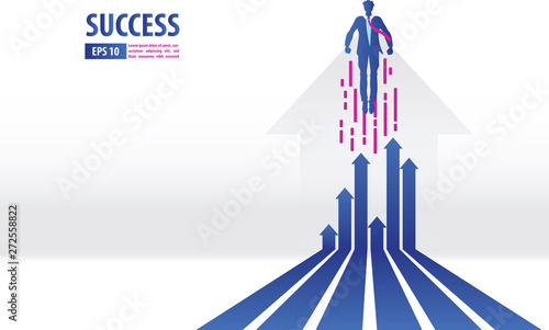 Business arrows concept with businessman flying to success. growth finance chart up increase profit sales. background vector illustration