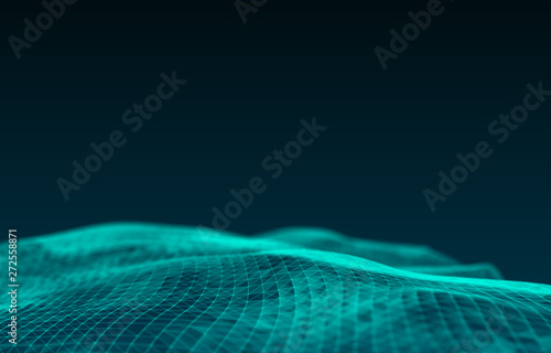 Data technology abstract futuristic illustration . Low poly shape with connecting dots and lines on dark background. 3D rendering . Big data visualization . - Image