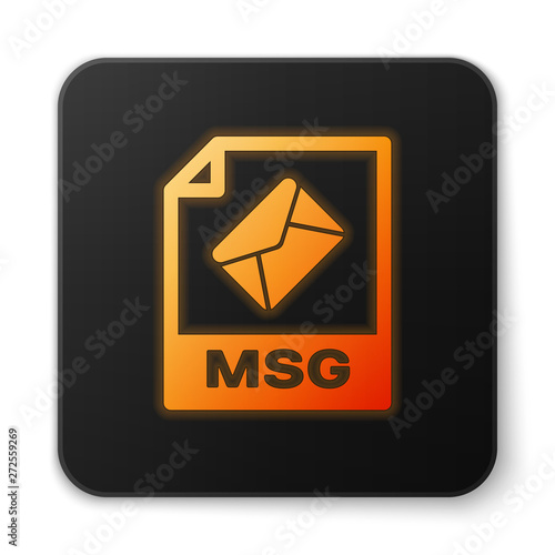 Orange glowing MSG file document icon. Download msg button icon isolated on white background. MSG file symbol. Black square button. Vector Illustration