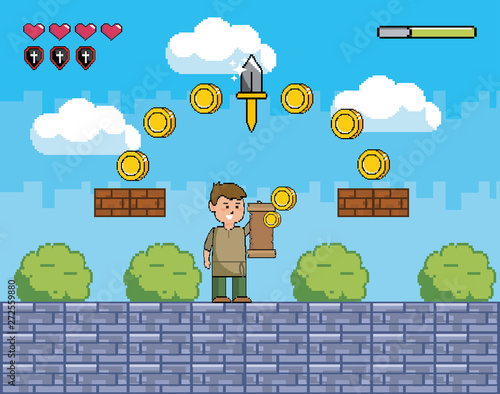 Arcade game world and pixel scene design