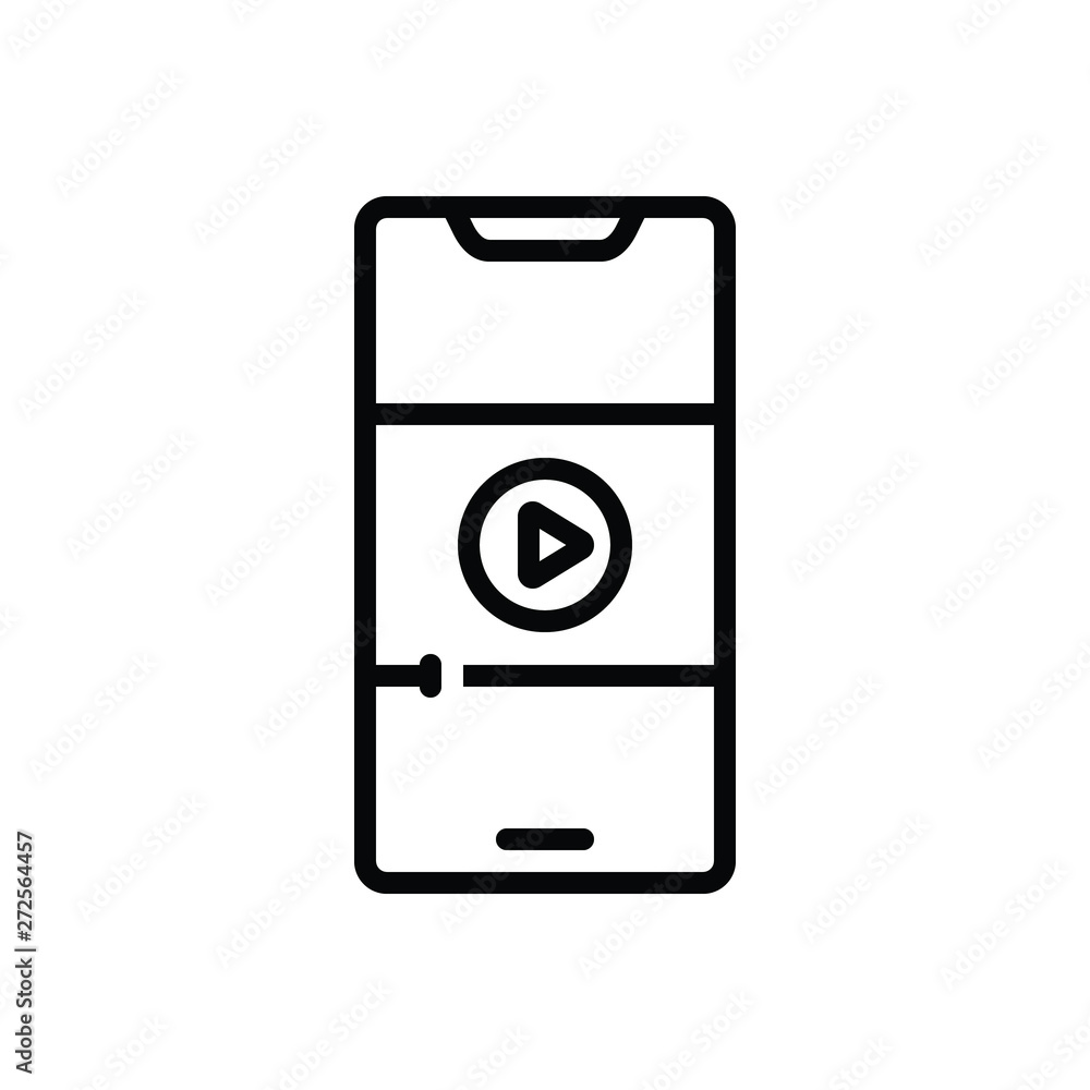 Black line icon for video on mobile phone Black line icon for video on mobile phone